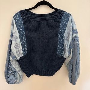 Pilcro and the Letterpress - Blue Sweater with Intricate Designed Sleeves